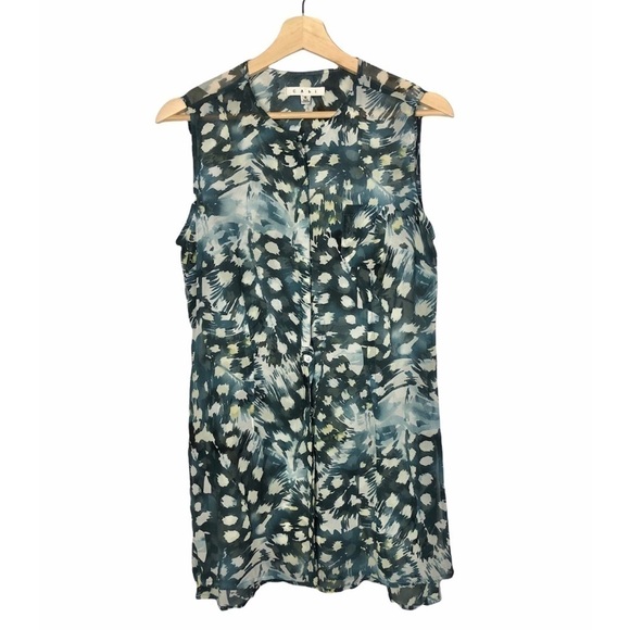 CAbi Blue & White Print Sheer Avery Button Down Tunic Sleeveless Top S #416 - Picture 1 of 7